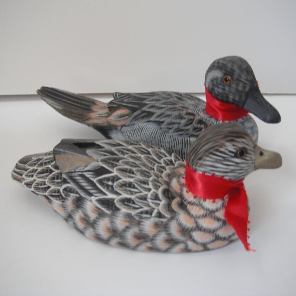 Vintage Lot of 2 Hand Wood Carved & Painted Duck The People’s Republic of China